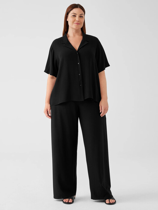 Silk Georgette Crepe Notch Collar Shirt