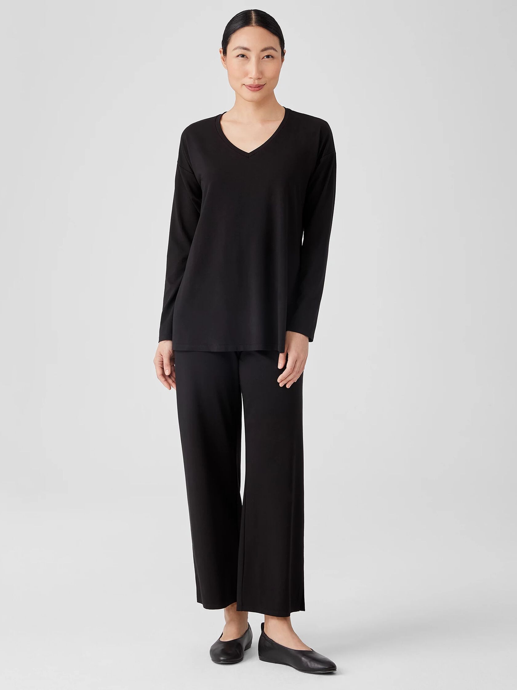 Stretch Jersey Knit V-Neck Top