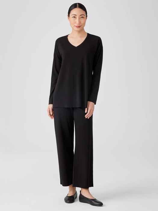 Stretch Jersey Knit V-Neck Top