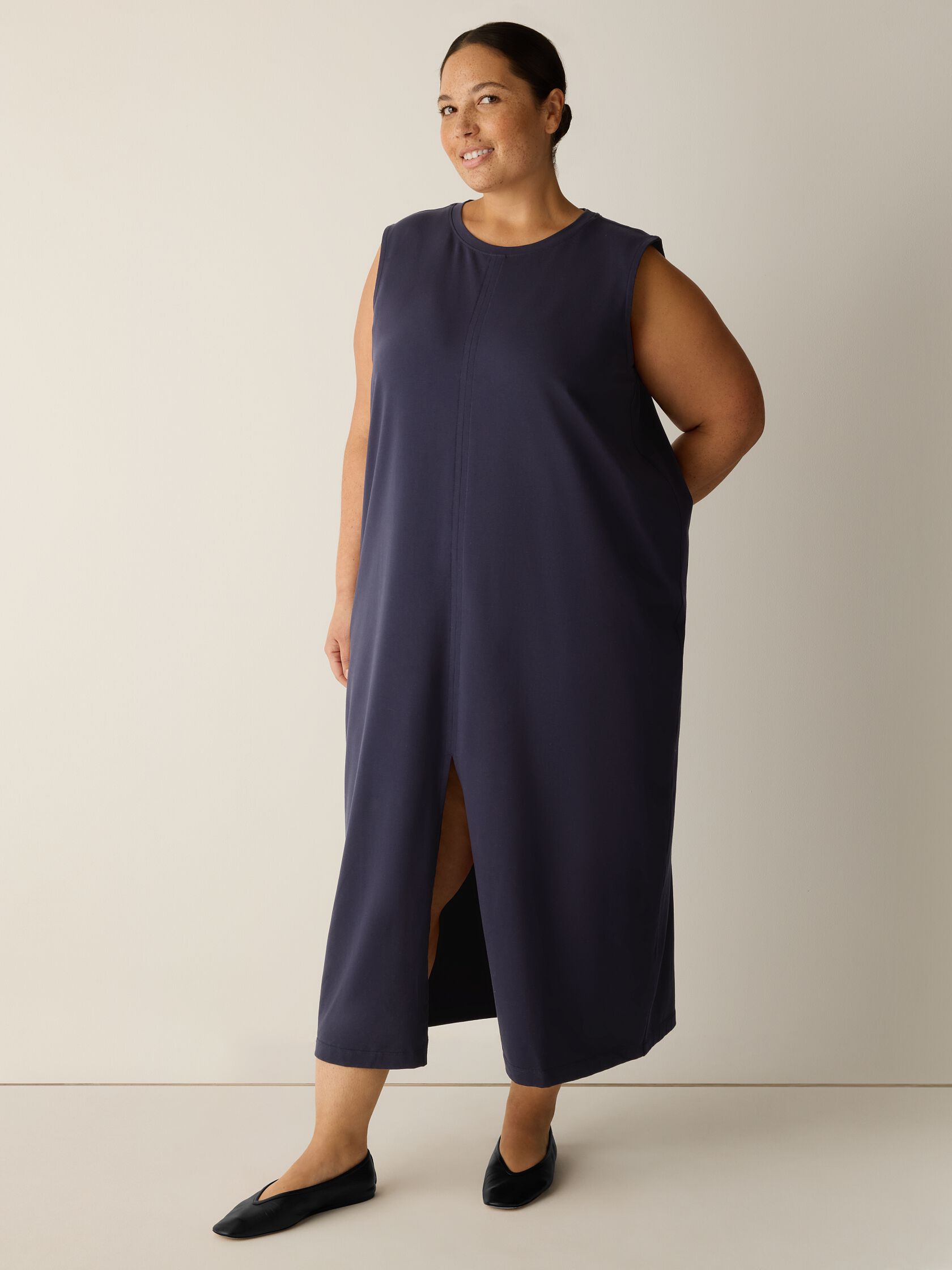 Pima Cotton Stretch Jersey Crew Neck Dress