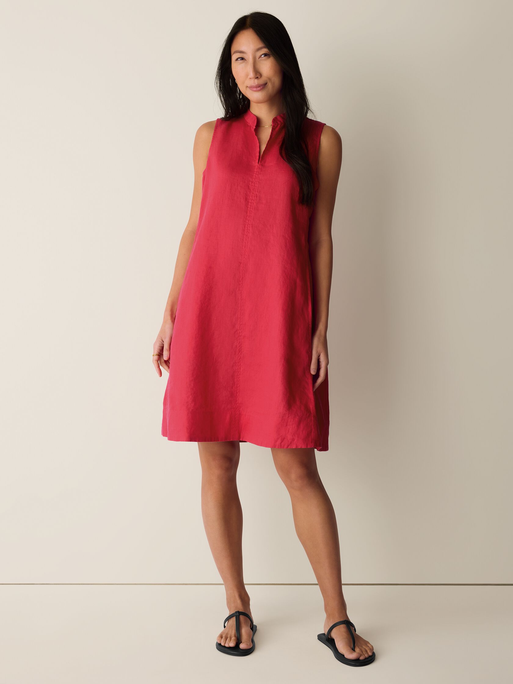 Organic Linen Split Neck Dress