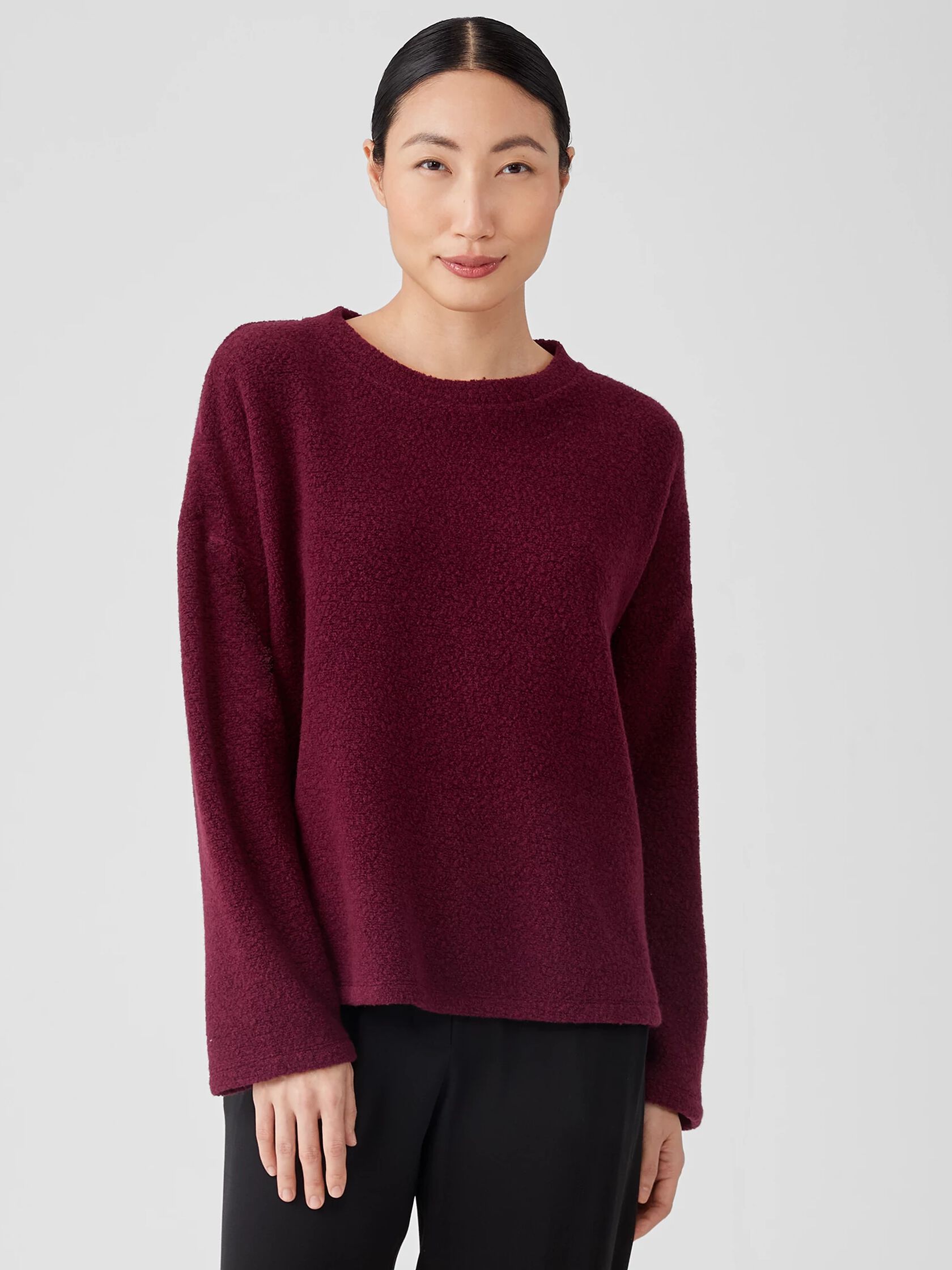 Boucle Wool Knit Crew Neck Box-Top