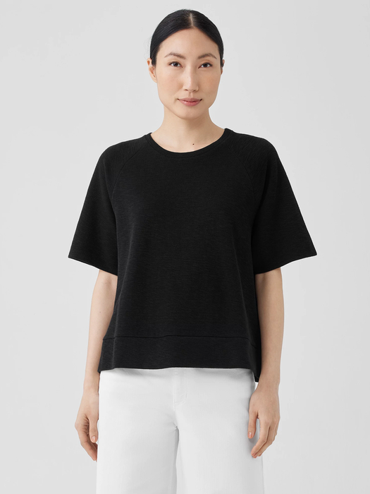 Organic Cotton Slubby Rib Knit Elbow-Sleeve Top