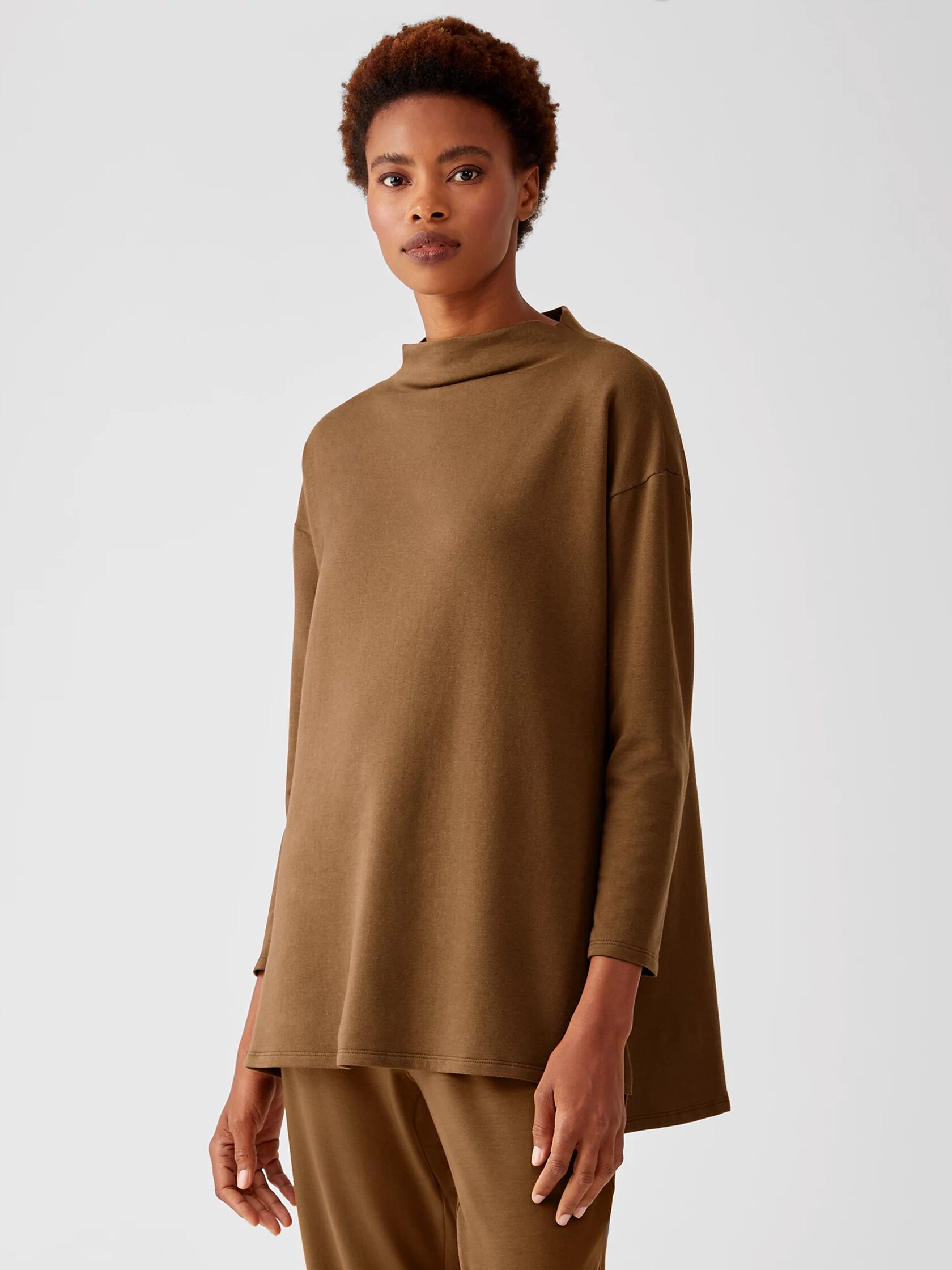 Cozy Brushed Terry Funnel Neck Tunic