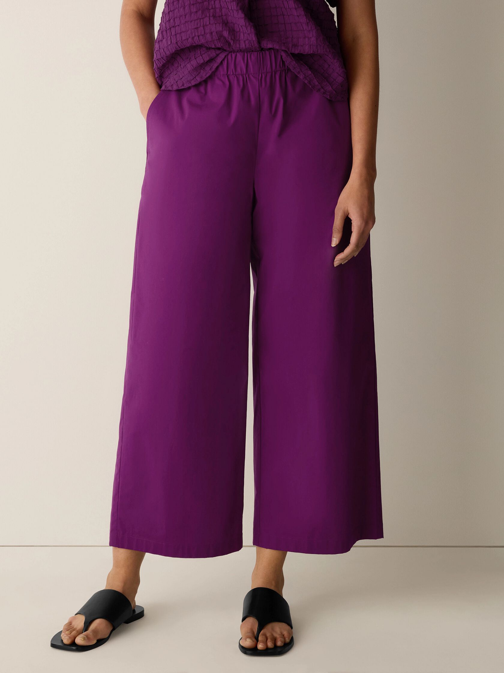 Stretch Organic Cotton Poplin Wide-Leg Pant