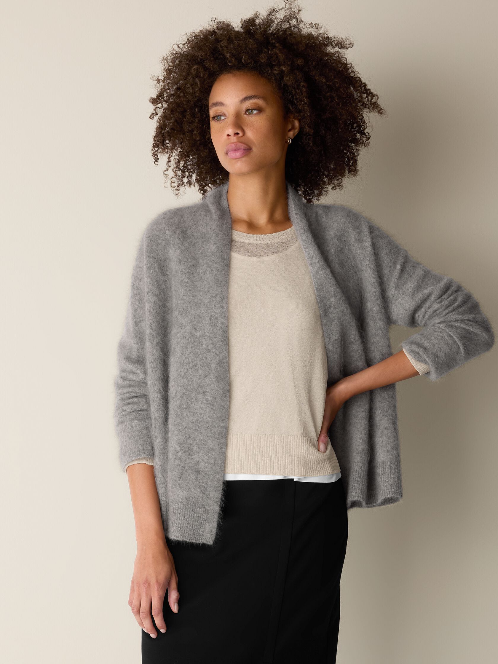 Cashmere Fluff High Collar Cardigan