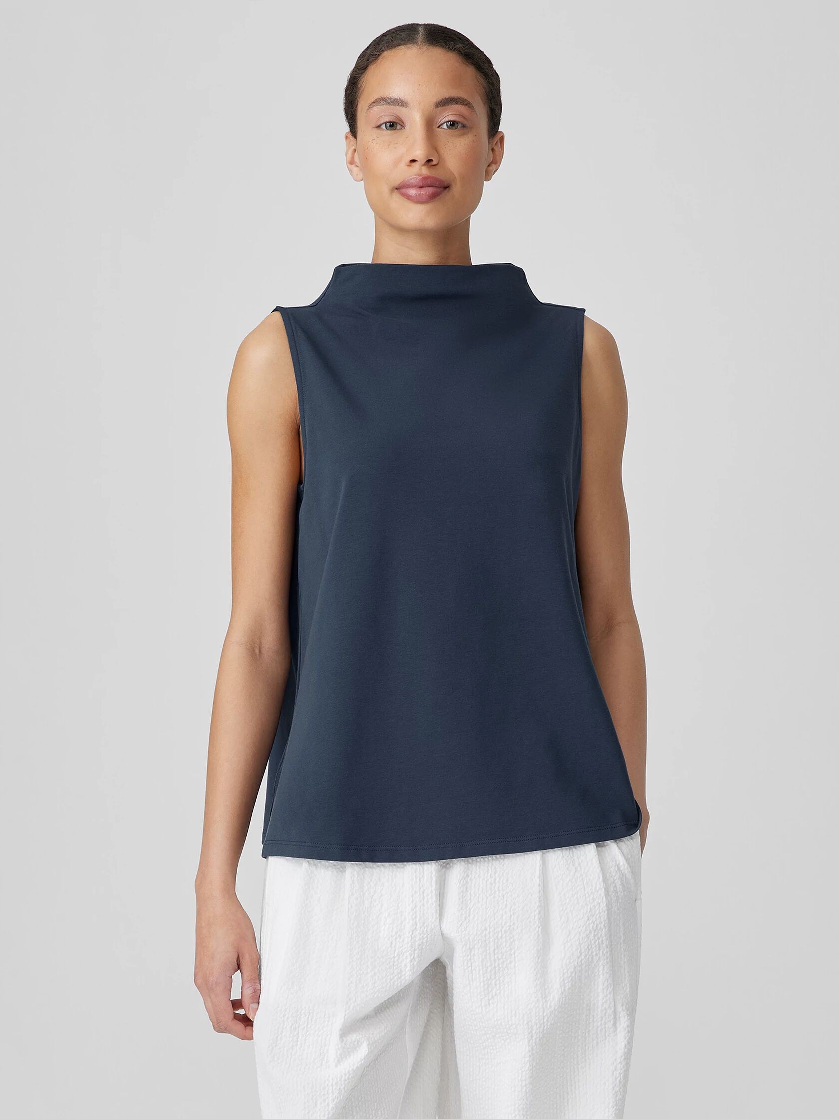 Pima Cotton Stretch Jersey Funnel Neck Tank
