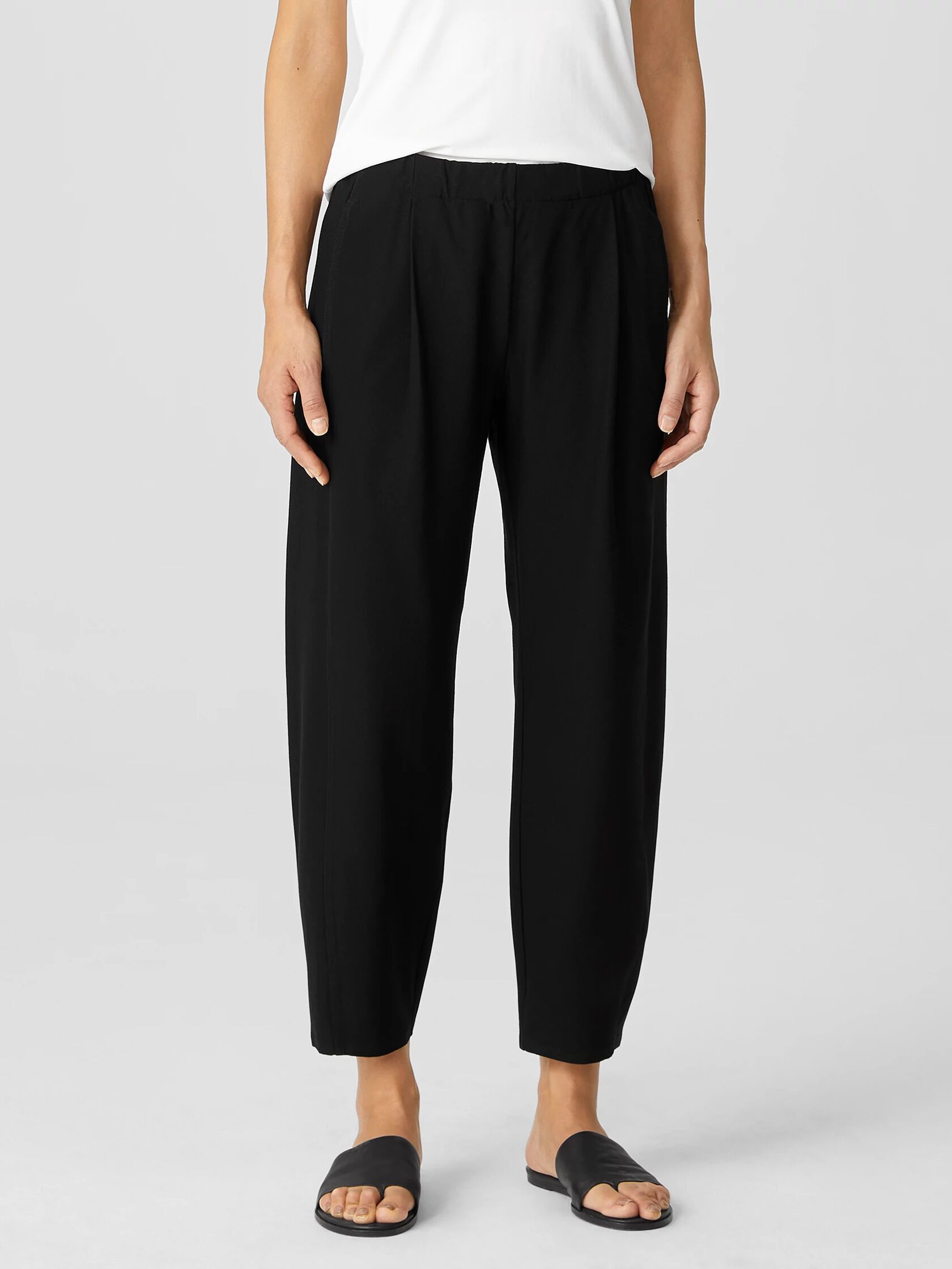 Washable Stretch Crepe Pleated Lantern Pant