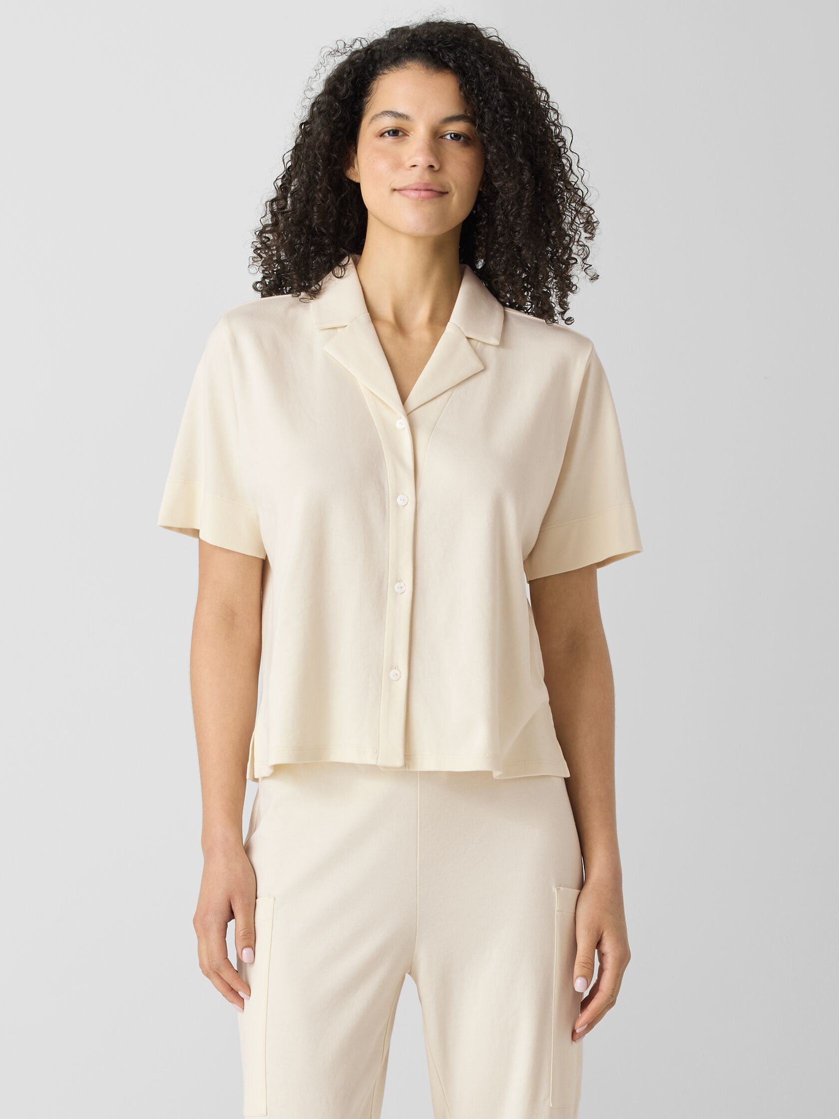 Organic Cotton Interlock Notch Collar Sleep Shirt