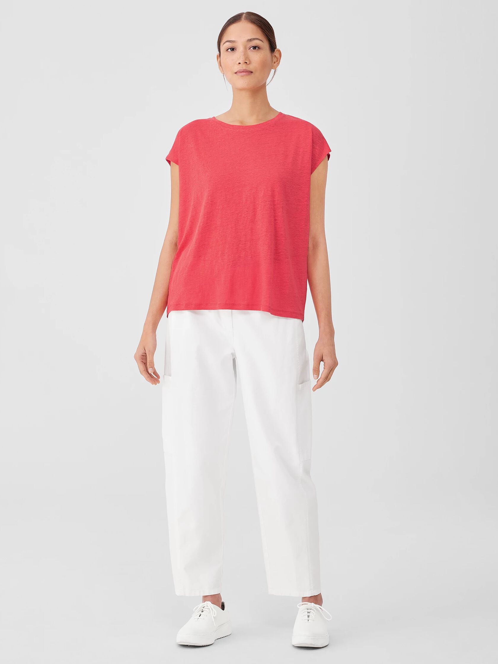 Organic Linen Jersey Shirred-Back Top