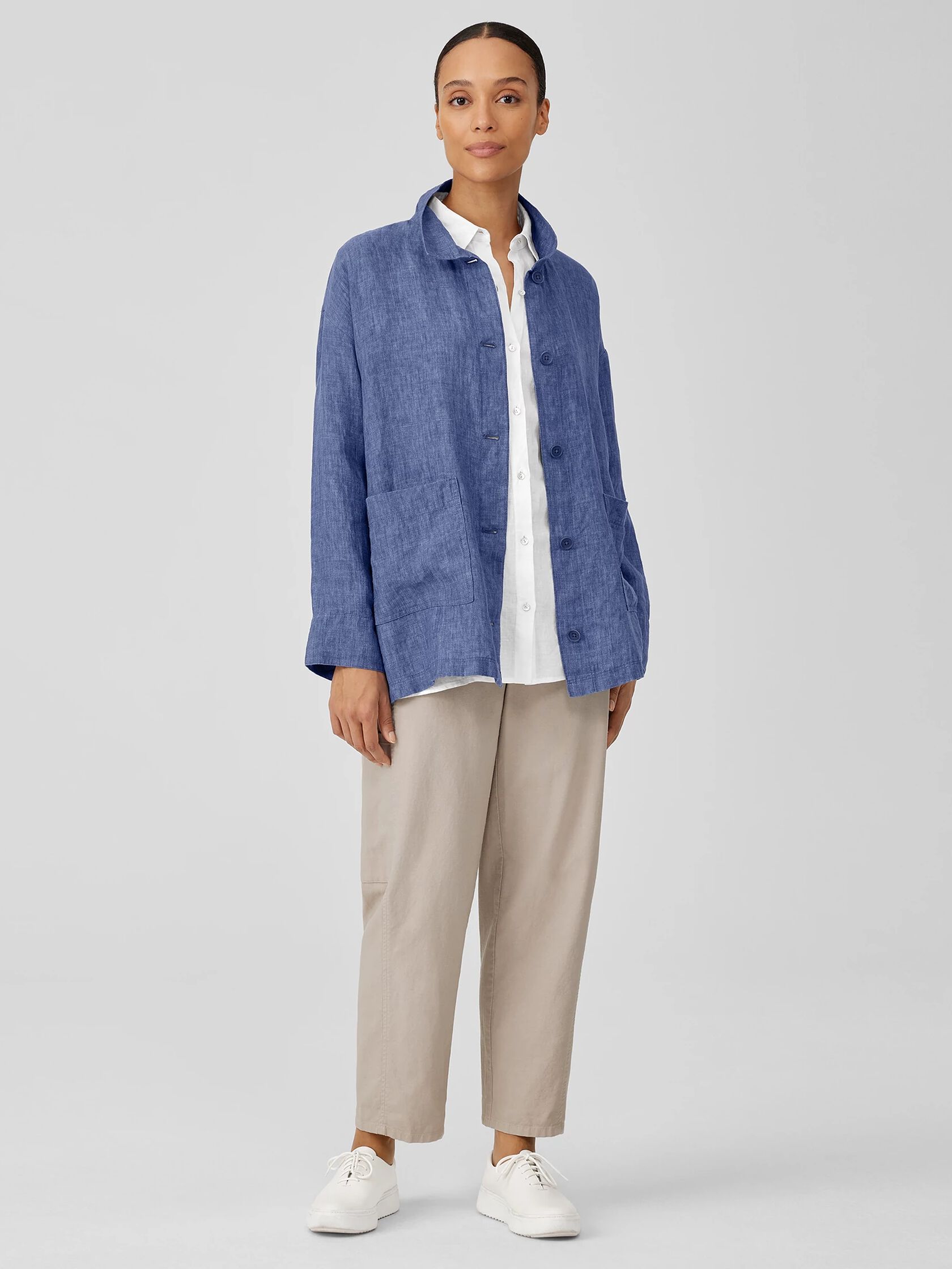 Washed Organic Linen Delave Stand Collar Jacket