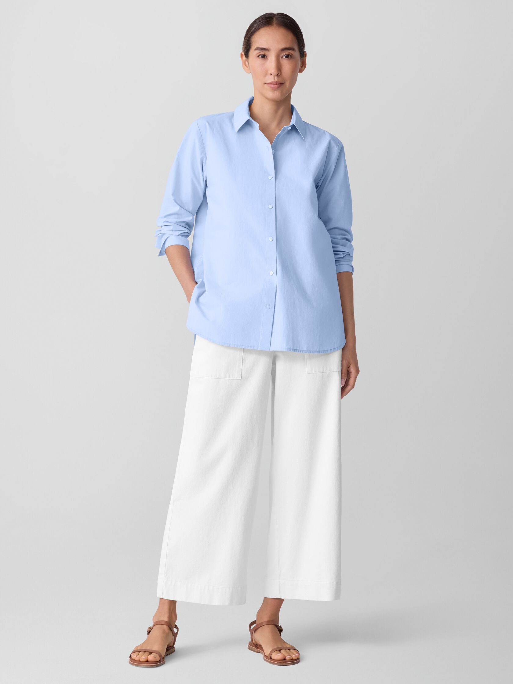 Striped Poplin Classic Collar Shirt