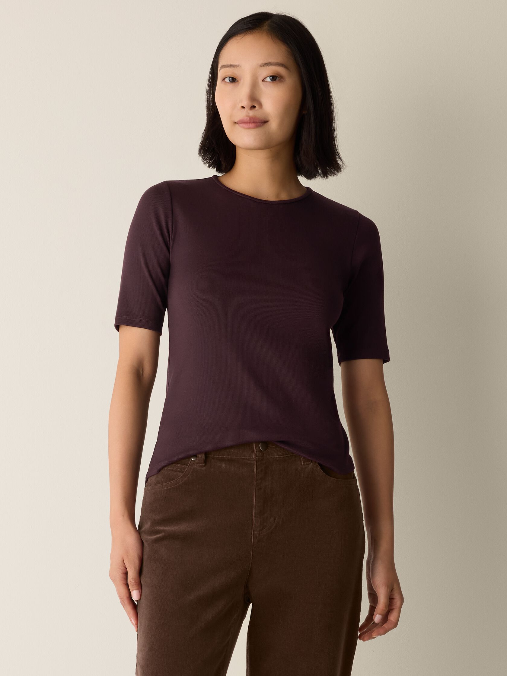 Organic Cotton Stretch Rib Crew Neck Tee