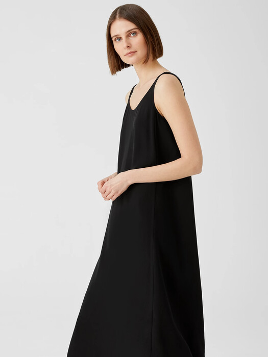 Silk Georgette Crepe Scoop Neck Dress