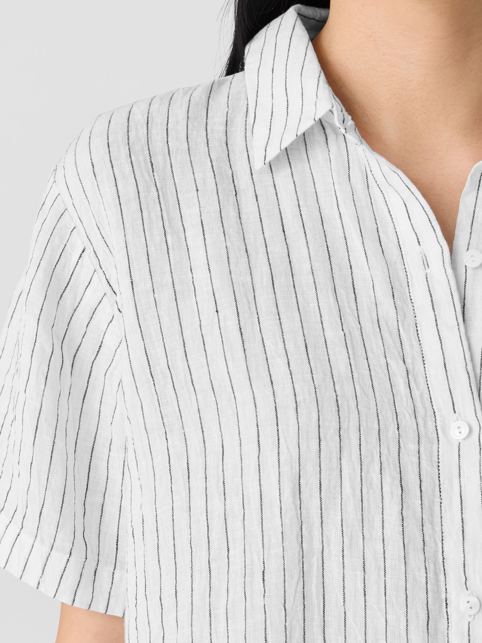 Puckered Organic Linen Short-Sleeve Shirt