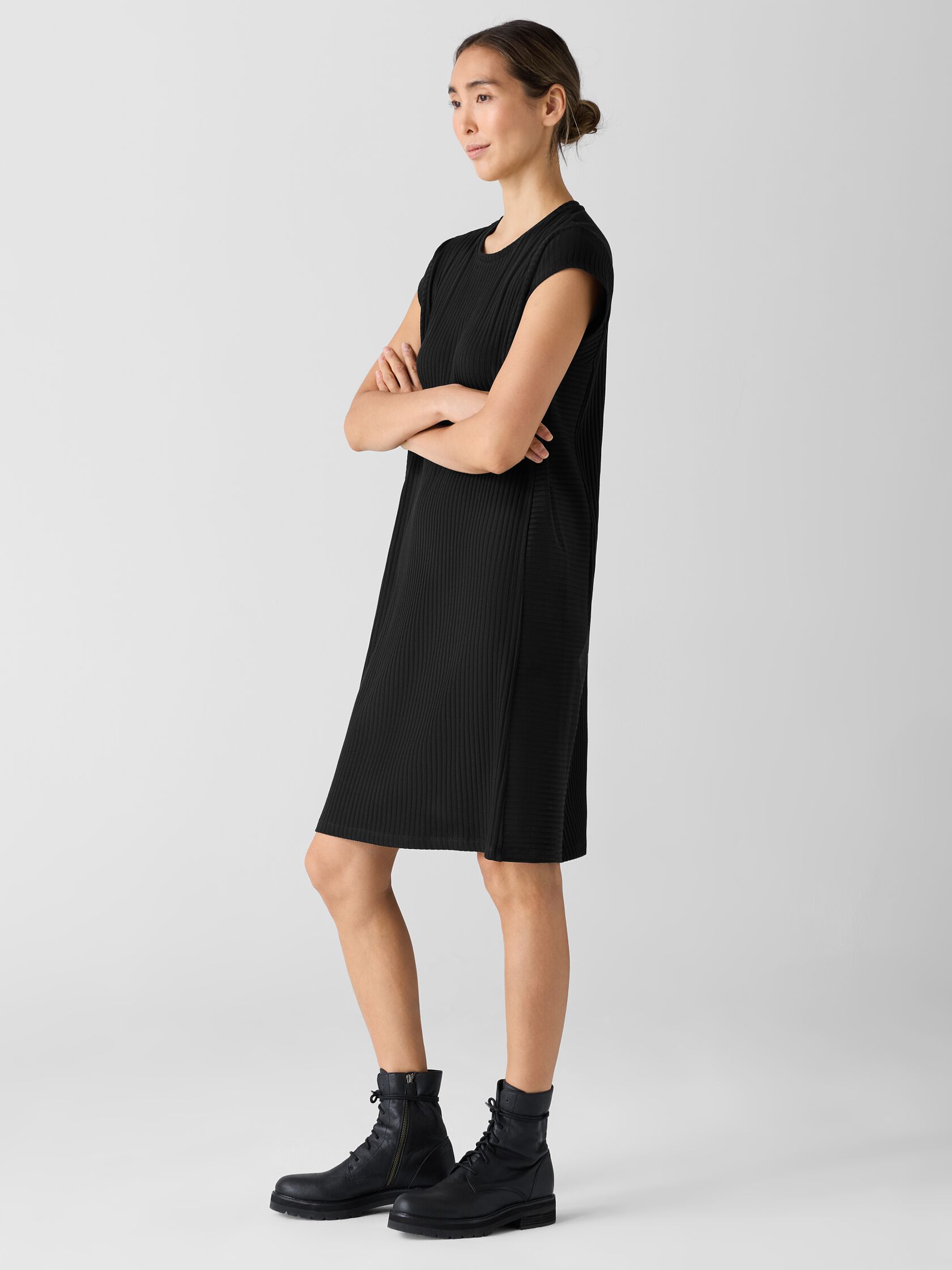 Textured Stretch Rib Round Neck Dress