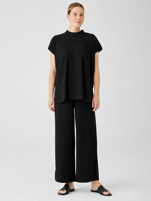 Woven Plisse Mock Neck Top