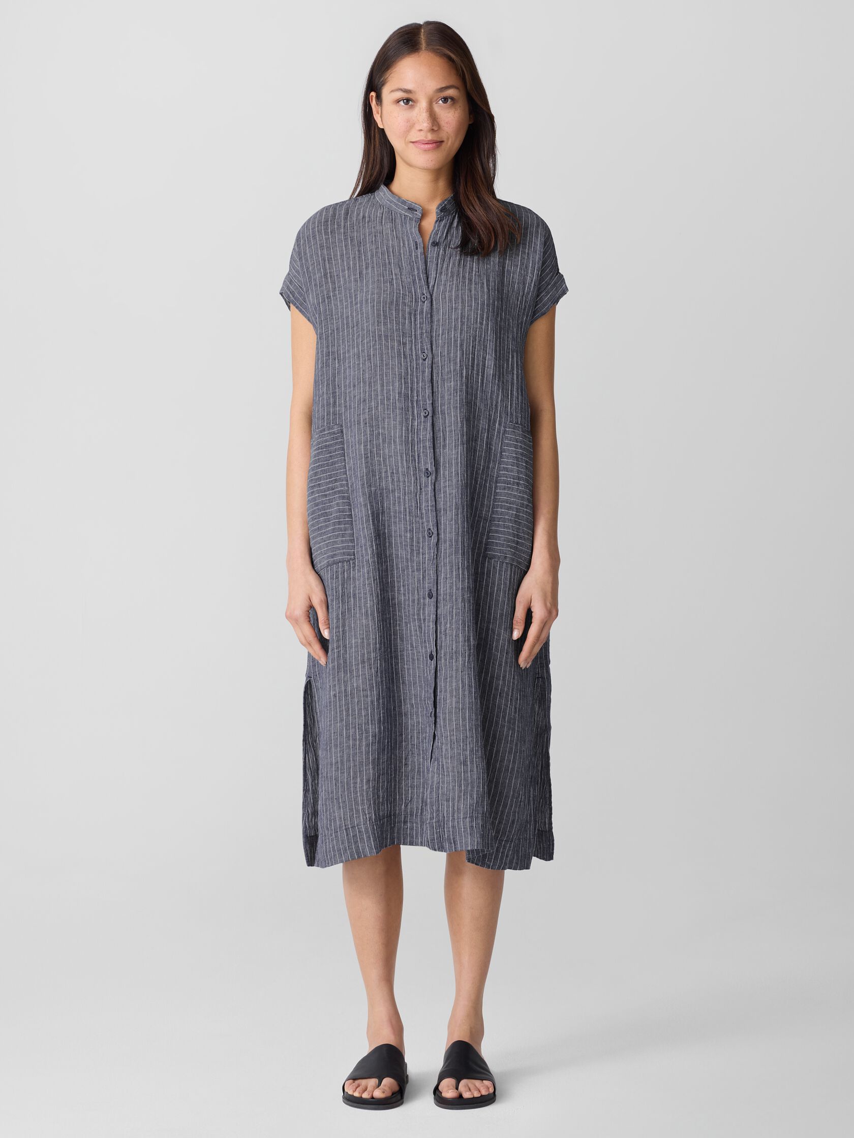 Puckered Organic Linen Shirtdress