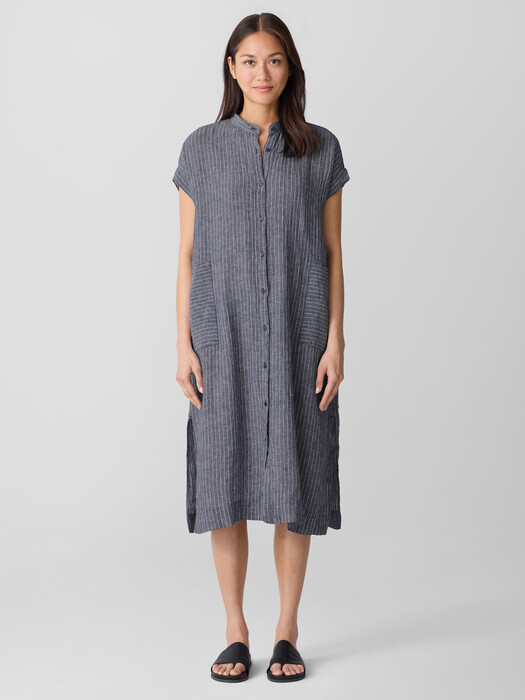 Puckered Organic Linen Shirtdress