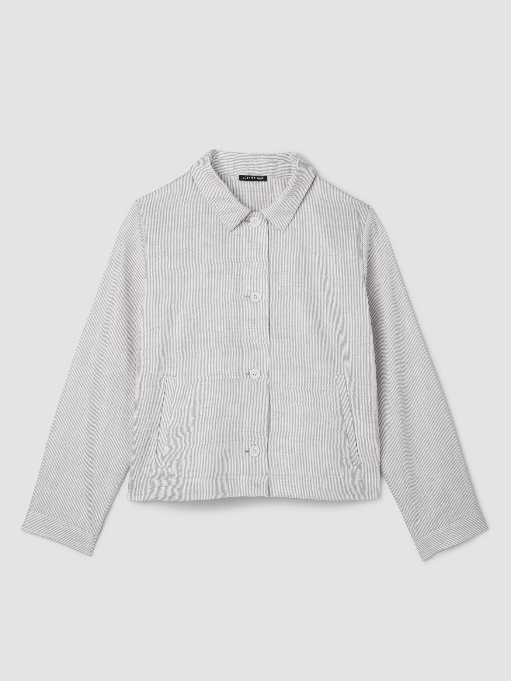 Striped Linen Nylon Sheen Classic Collar Jacket