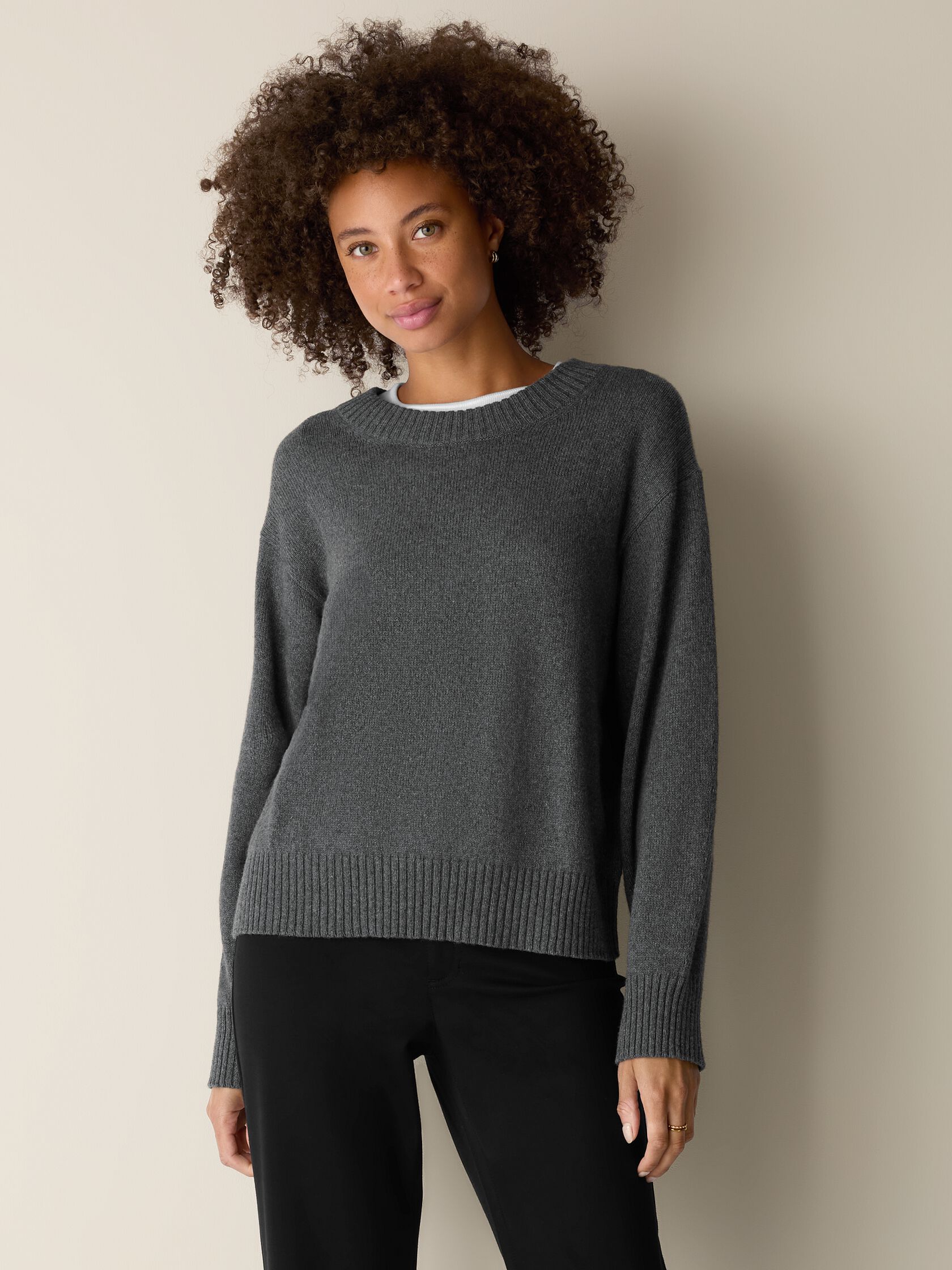 Cotton & Recycled Cashmere Crew Neck Top