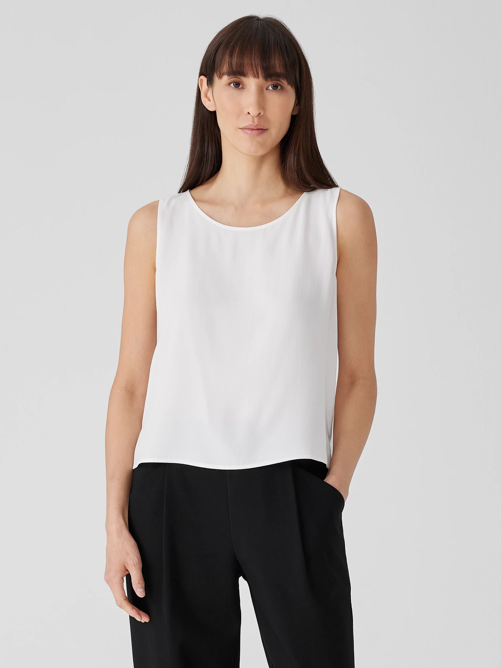 Silk Georgette Crepe Ballet Neck Tank