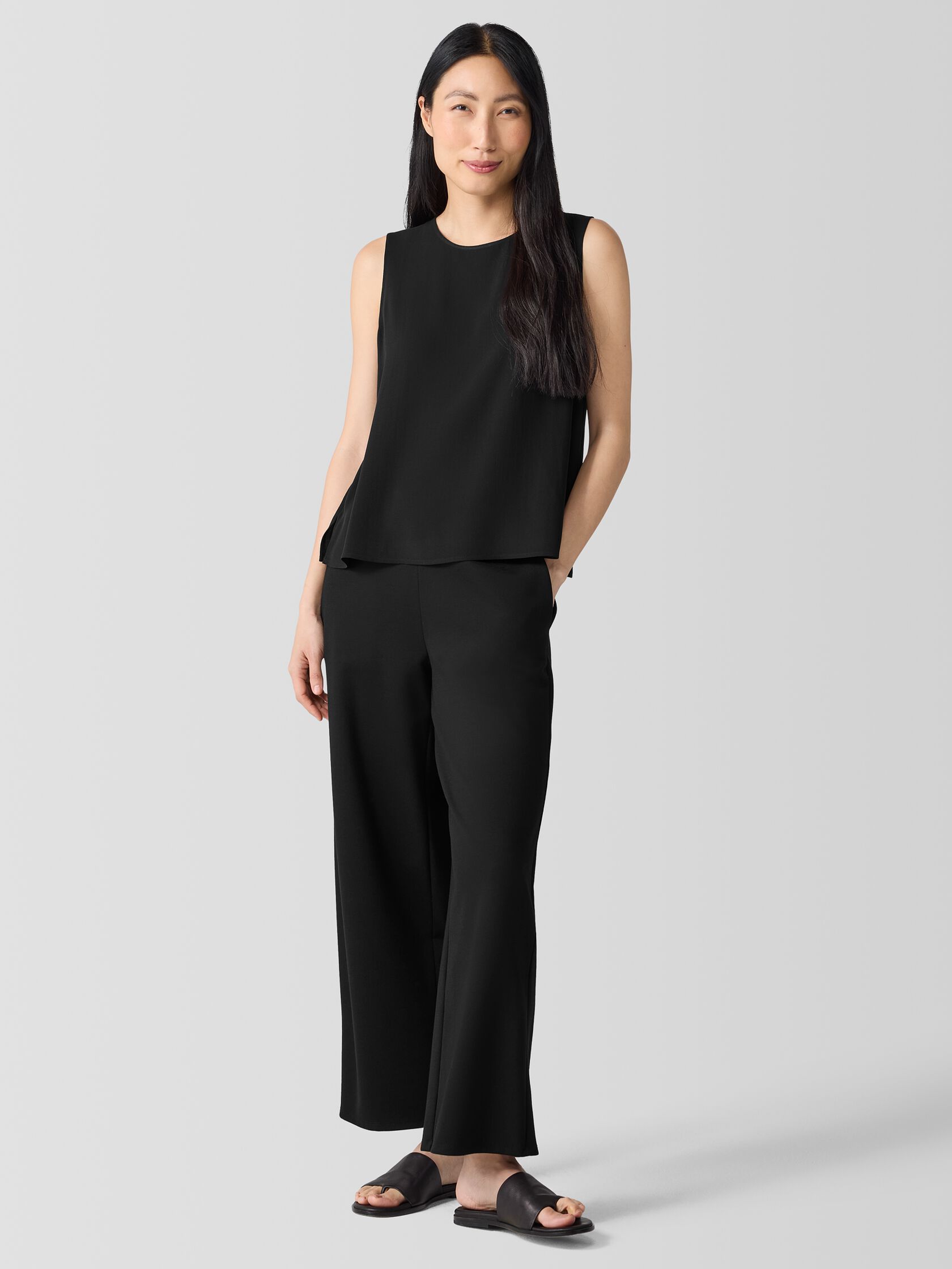 Silk Georgette Crepe Round Neck Tank