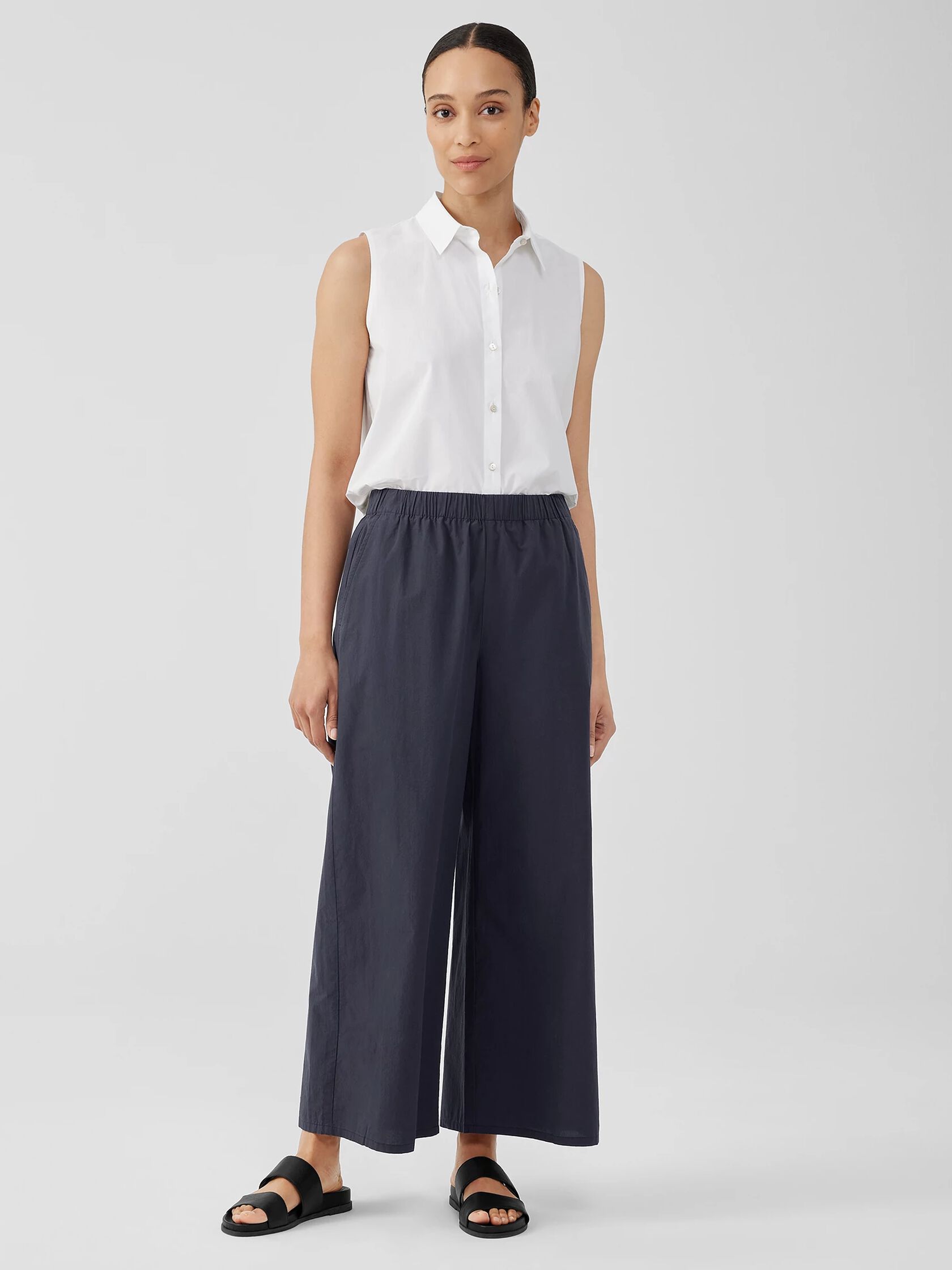 Washed Organic Cotton Poplin Wide-Leg Pant