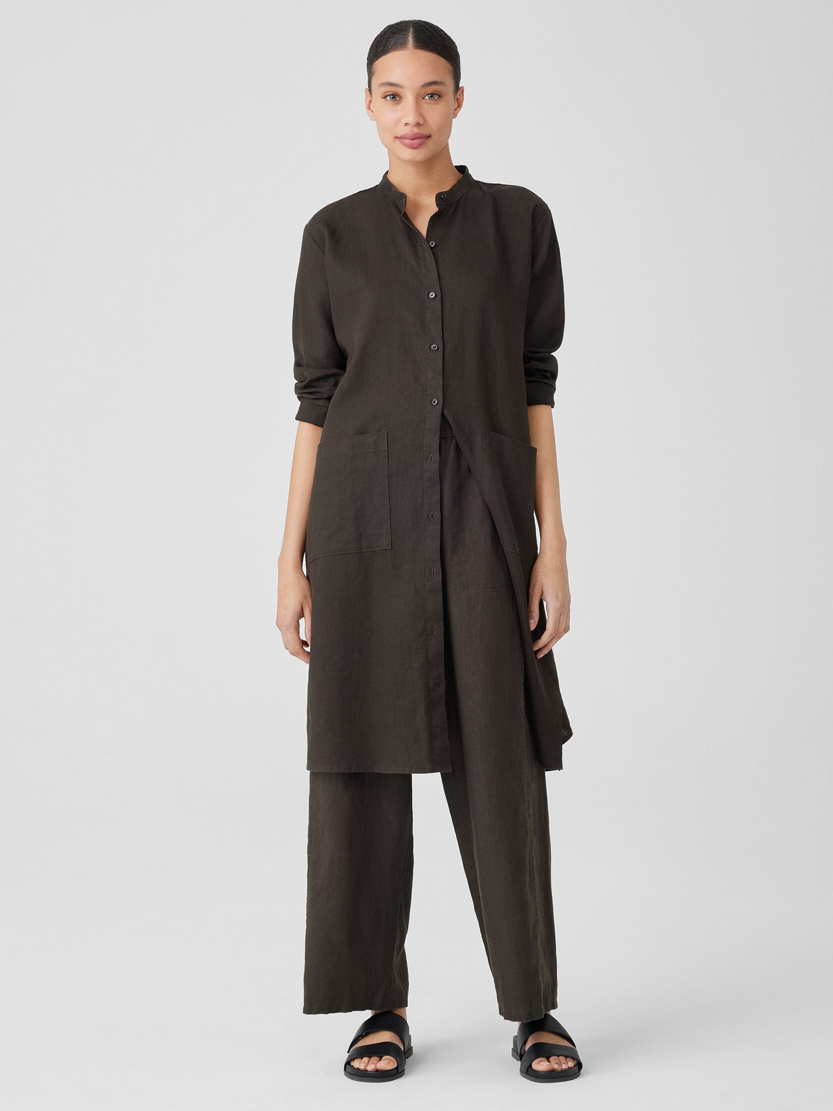 Organic Linen Mandarin Collar Dress