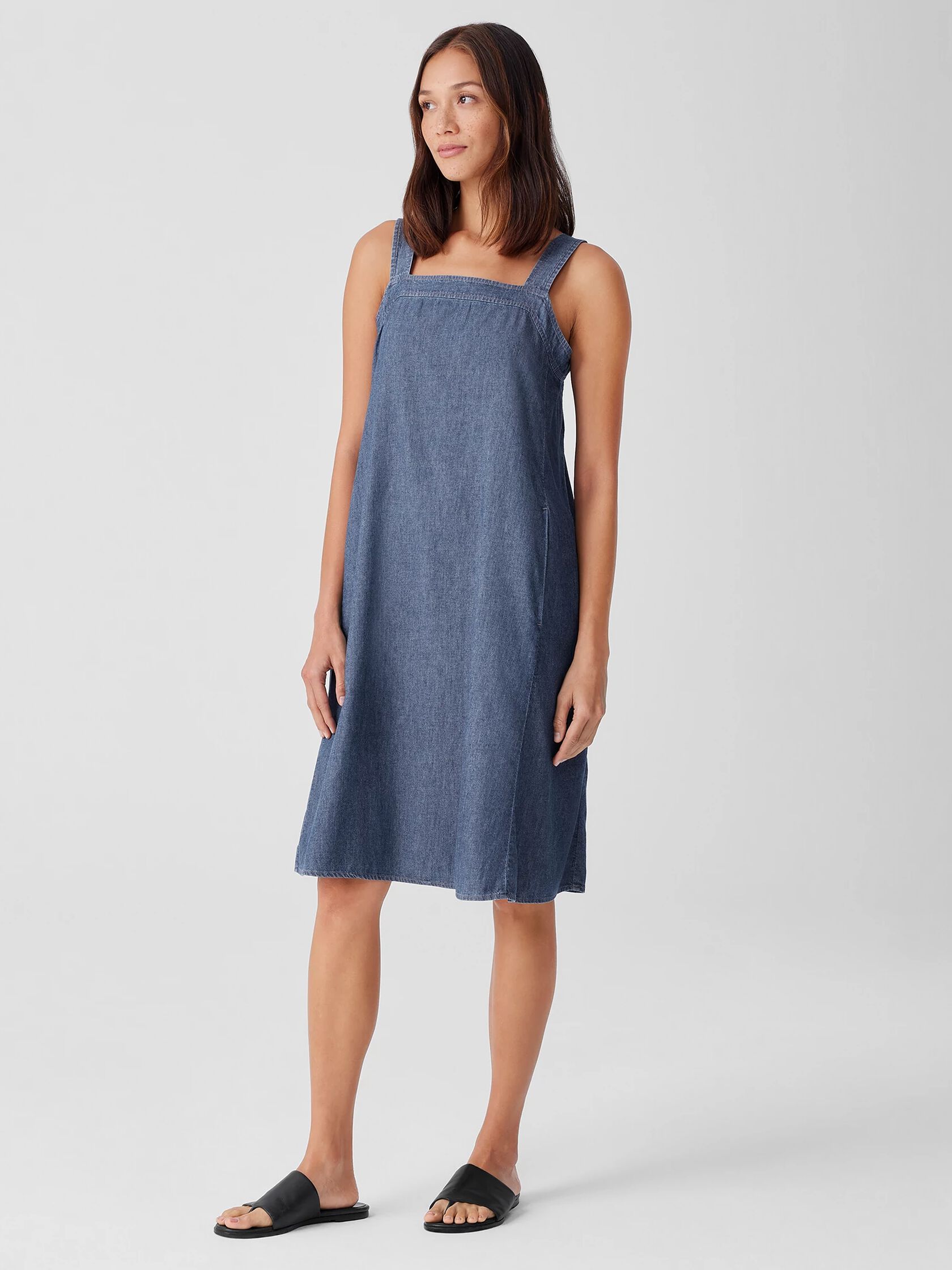 Airy Organic Cotton Twill Square Neck Dress