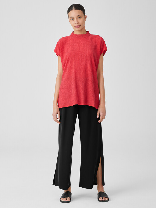 Woven Plisse Mock Neck Top