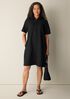 Cotton Blend Stripe Stitch Classic Collar Dress