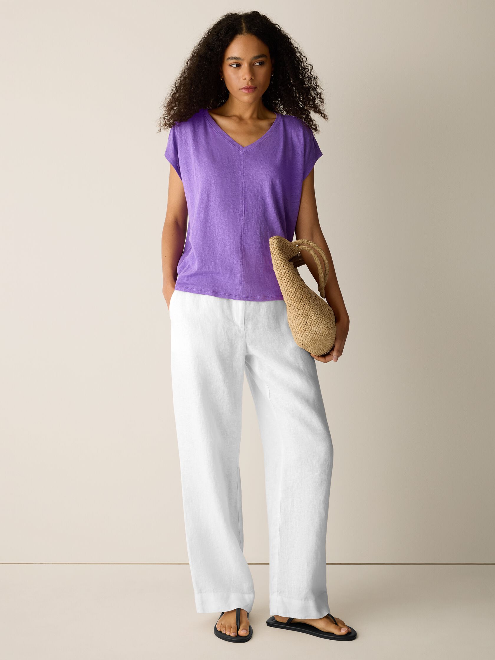 Organic Linen Jersey V-Neck Tee