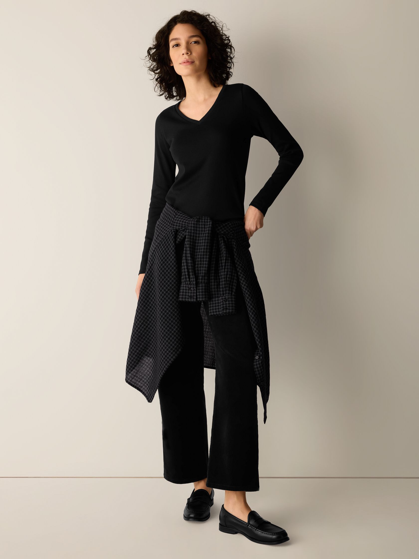 Organic Cotton Stretch Rib V-Neck Top