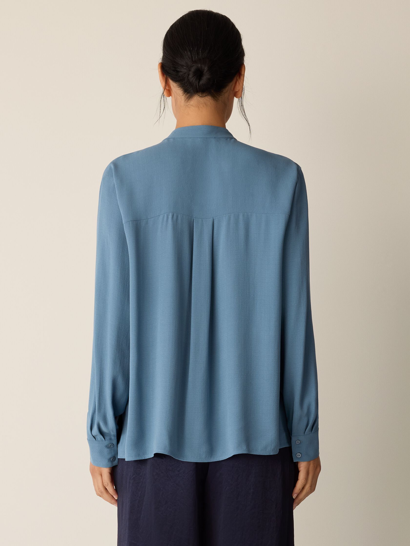 Silk Georgette Crepe Band Collar Top