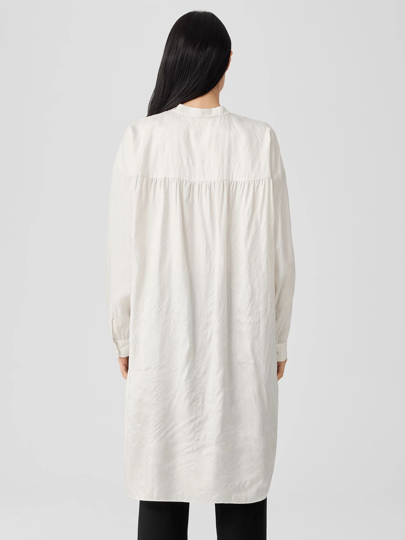 Washed Silk Tussah Mandarin Collar Shirtdress