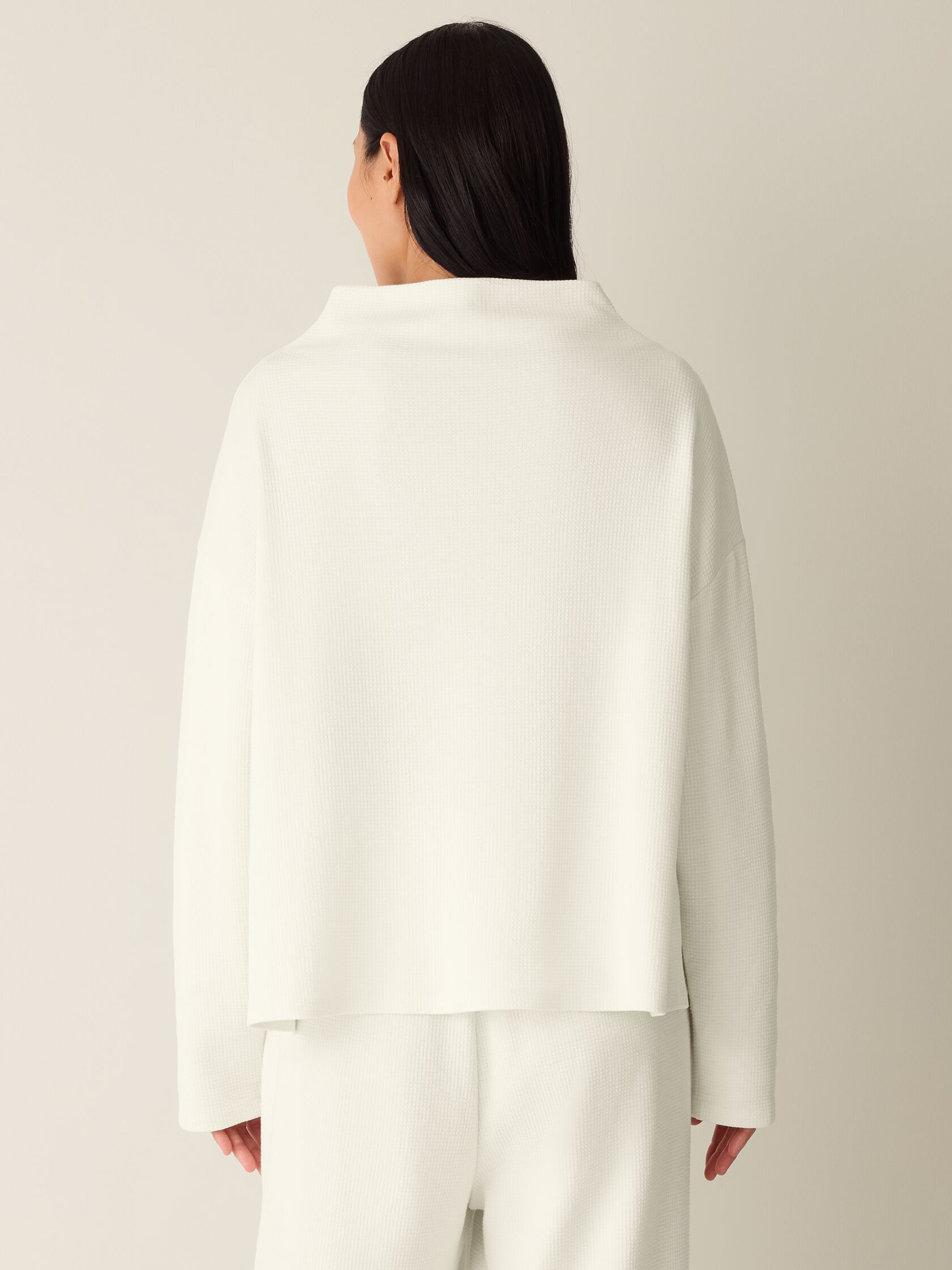 Waffle Cotton Blend Doubleknit Funnel Neck Box-Top