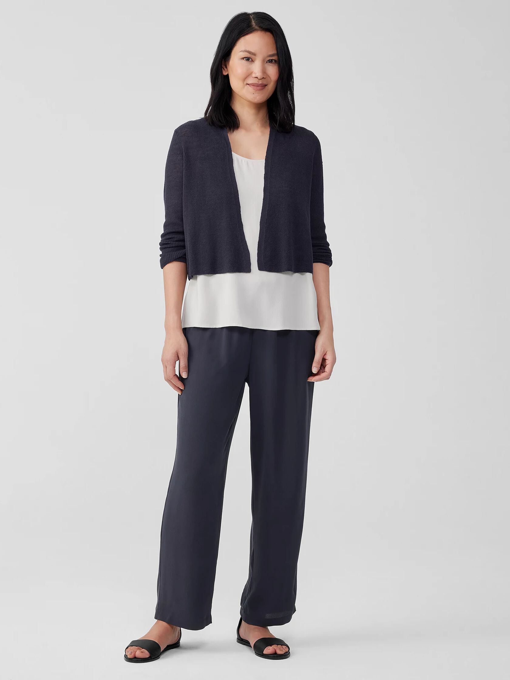 Organic Linen Cotton Airy Tuck Cropped Cardigan