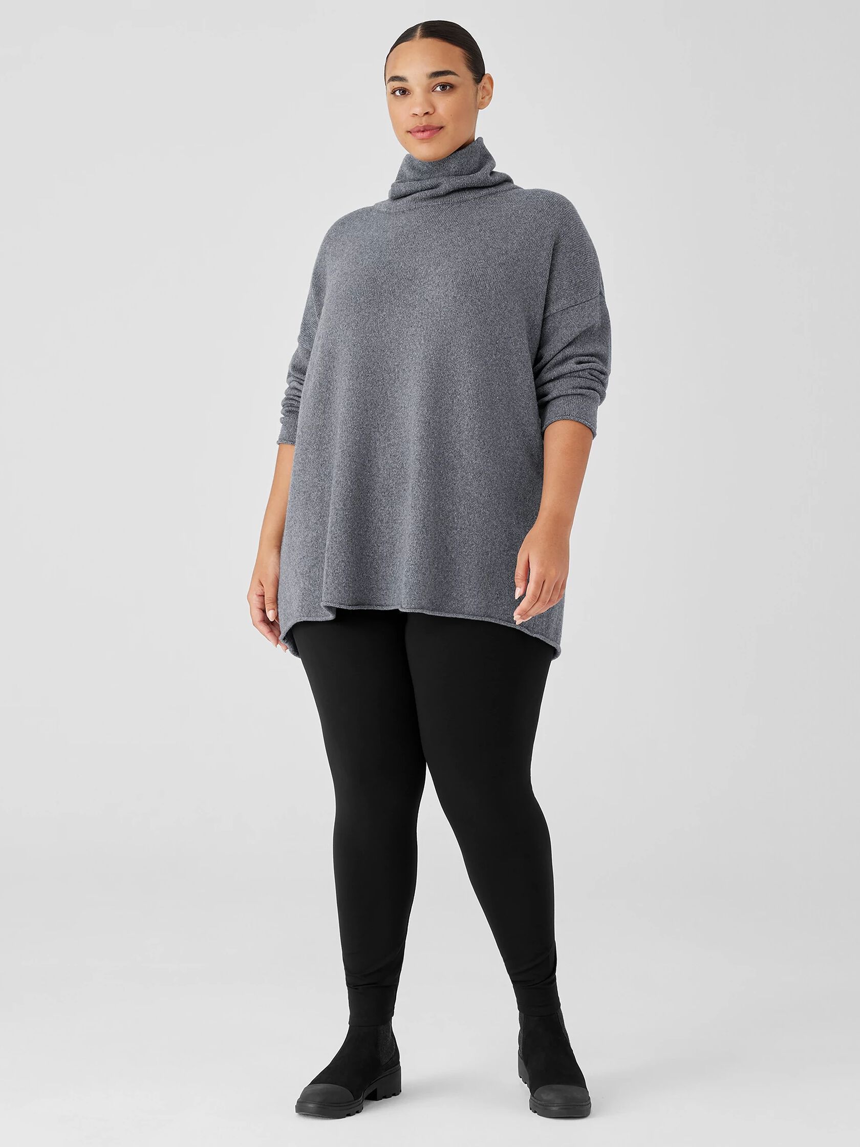 Cotton and Recycled Cashmere Turtleneck Long Top