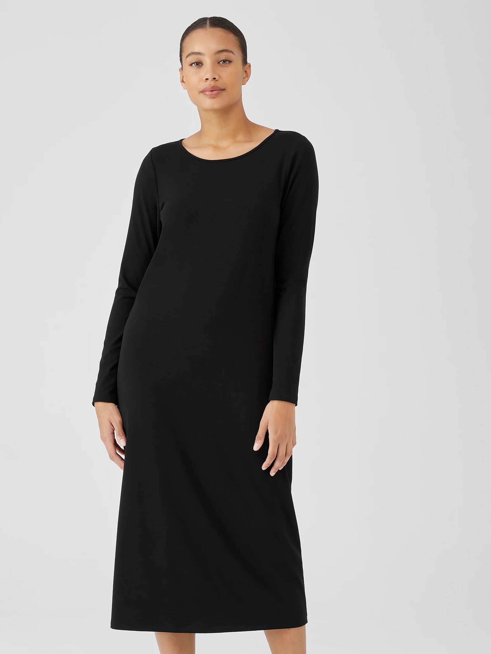 Stretch Jersey Knit Jewel Neck Dress