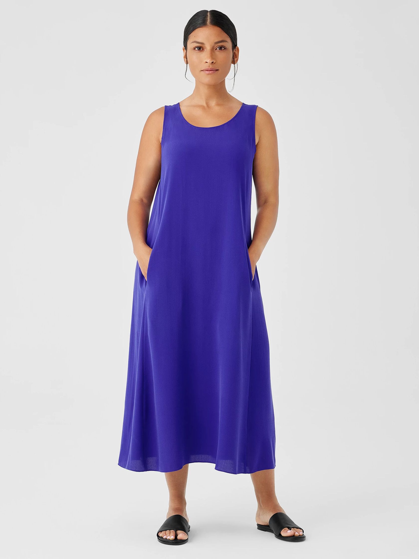 Silk Georgette Crepe Scoop Neck Dress