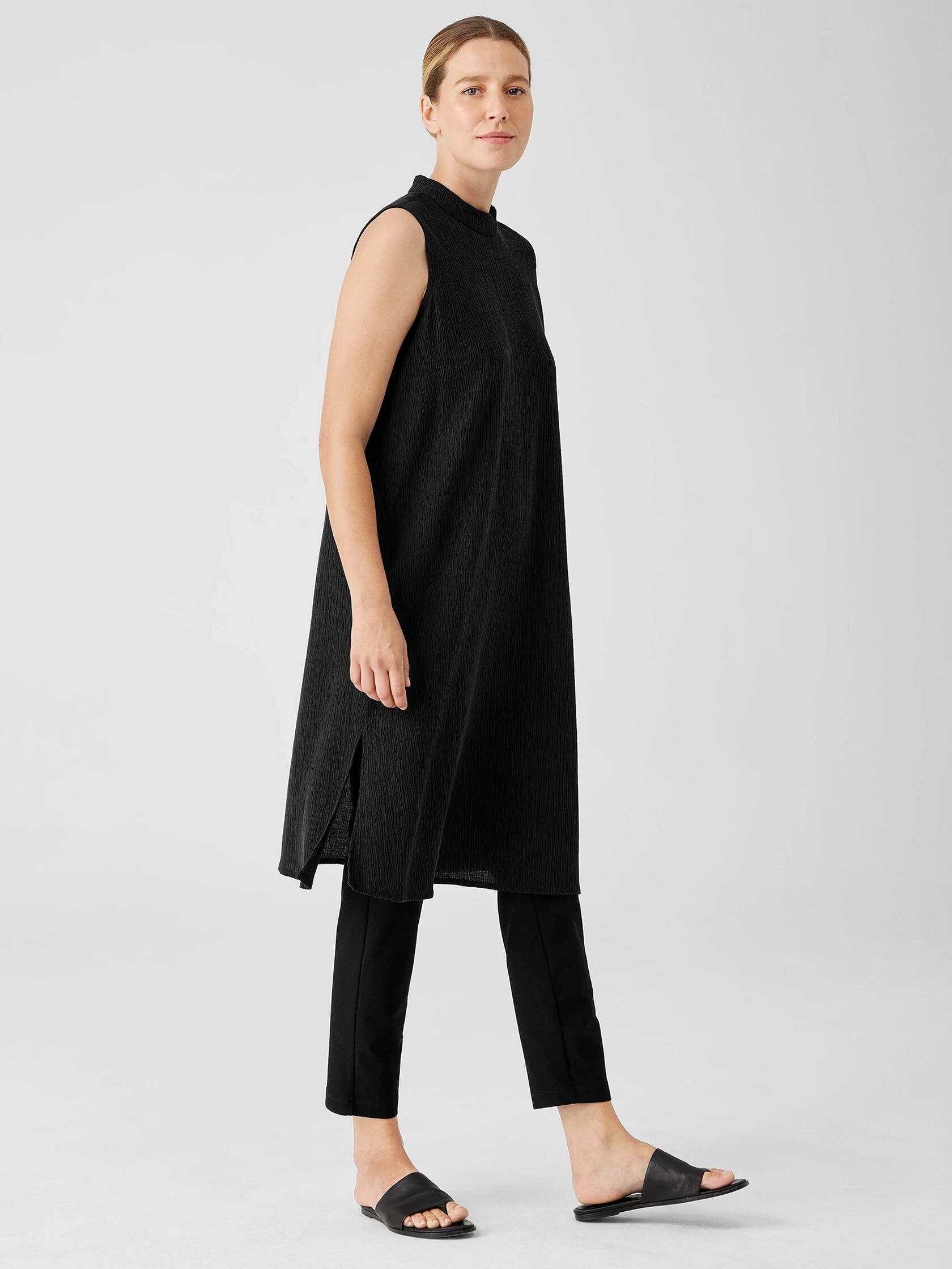 Woven Plisse Mock Neck Dress