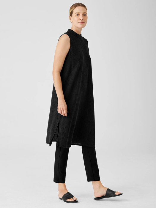 Woven Plisse Mock Neck Dress