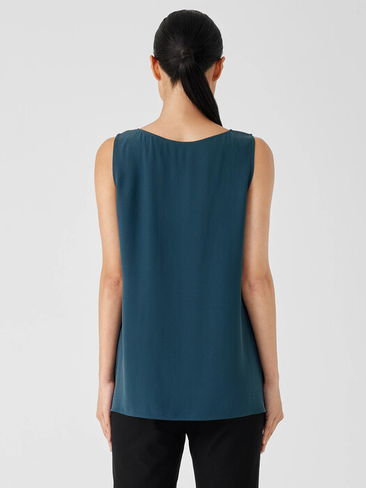 Silk Georgette Crepe Ballet Neck Long Tank