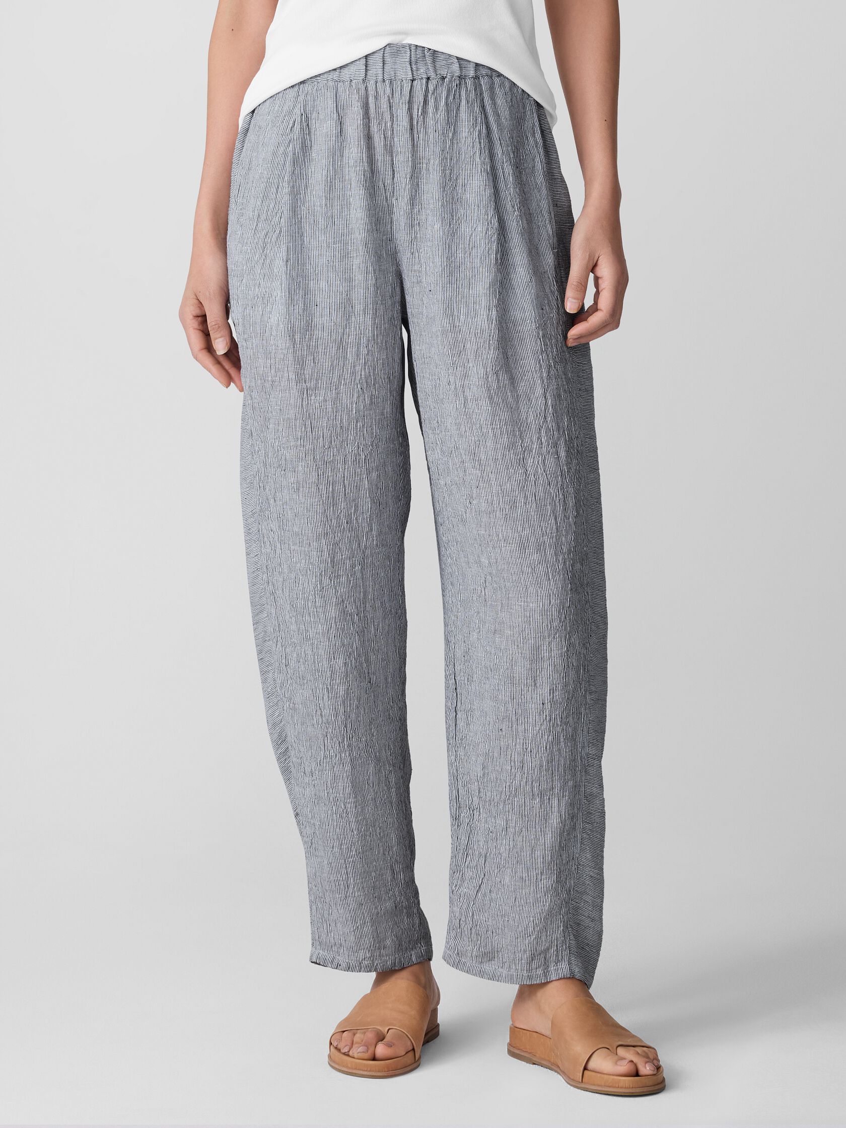 Puckered Organic Linen Stripe Lantern Pant
