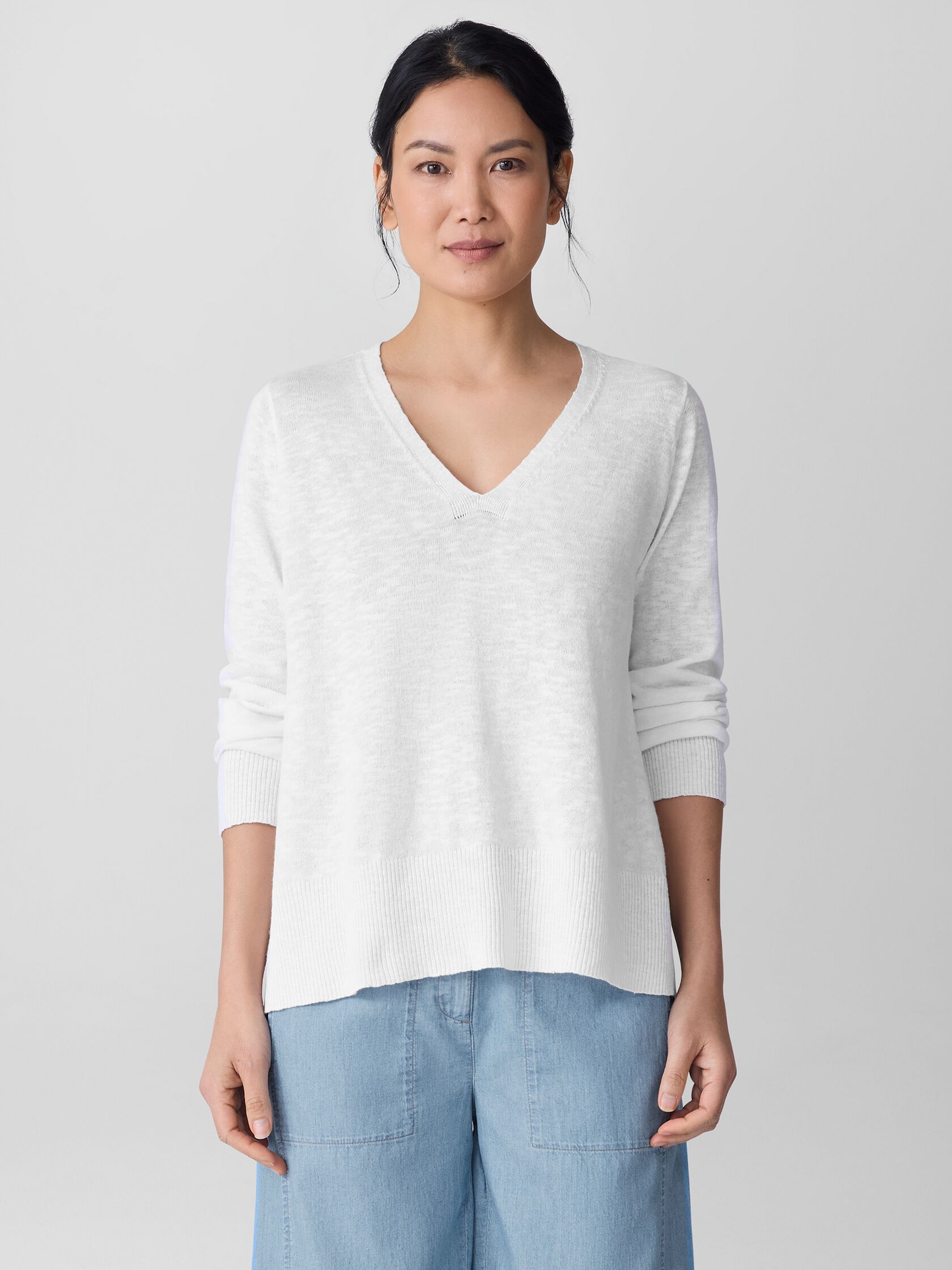 Organic Linen Cotton Slub V-Neck Top