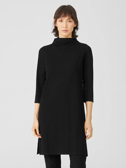 Washable Stretch Rib Funnel Neck Dress | EILEEN FISHER Washable Stretch Rib Funnel Neck Dress | EILEEN FISHER