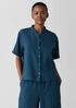 Washed Organic Linen Délavé Band Collar Shirt