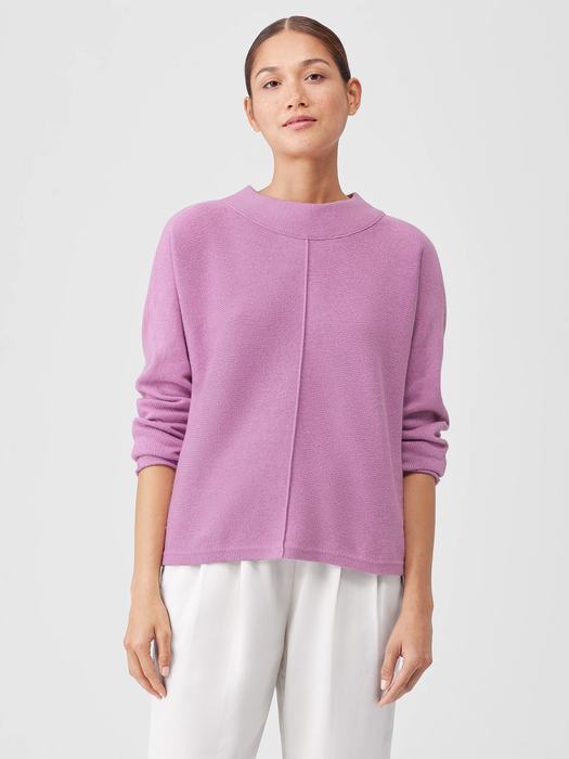 Cotton and Recycled Cashmere Mock Neck Top