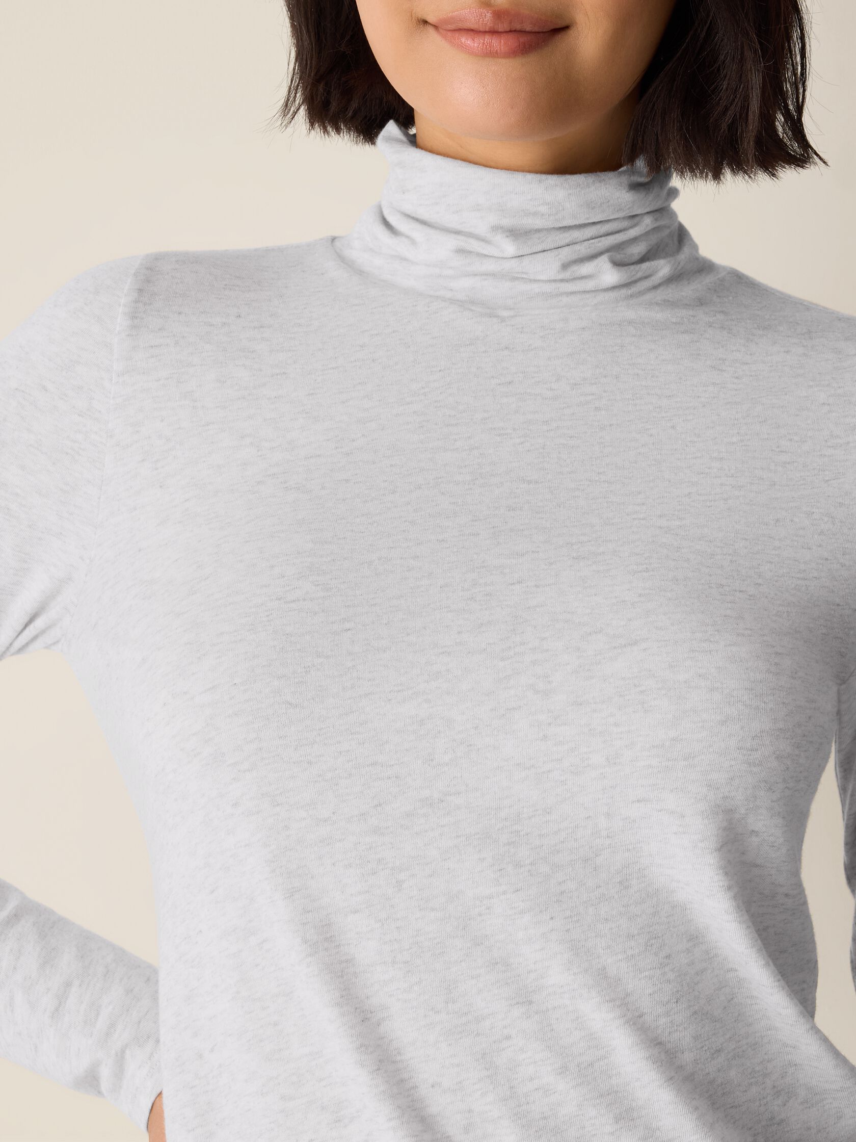 Mélange Sheer Cotton Blend Knit Turtleneck Top
